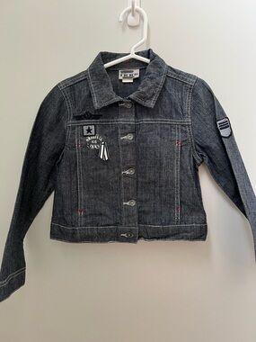 Ikks Charcoal Gray Denim Shirt Jacket with Patch Accents
